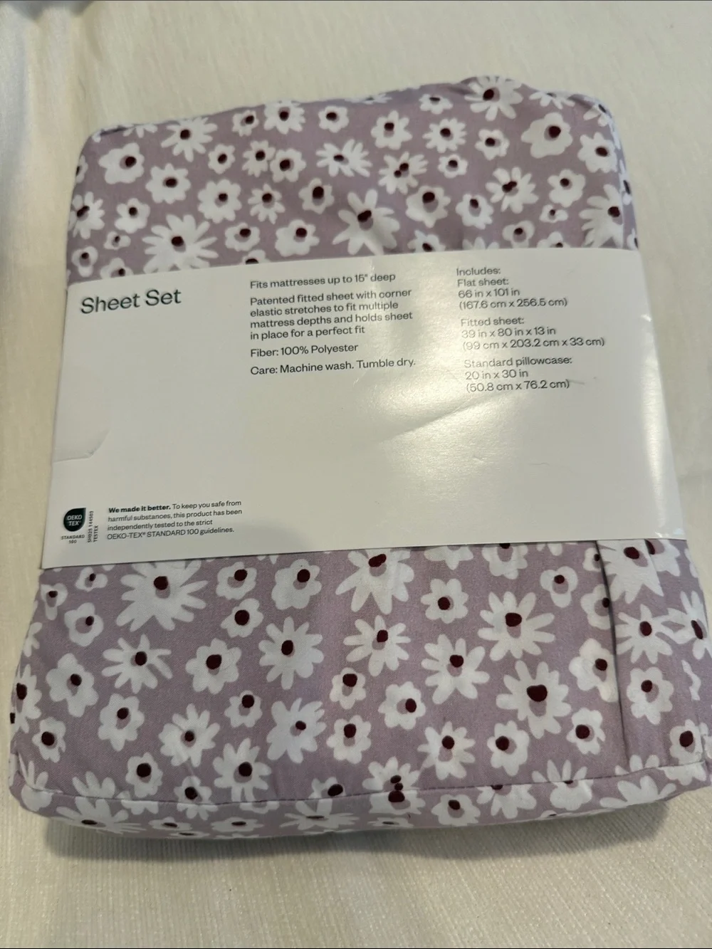 Room Essentials Microfiber Sheet Set - Lavender with White Daisy Print